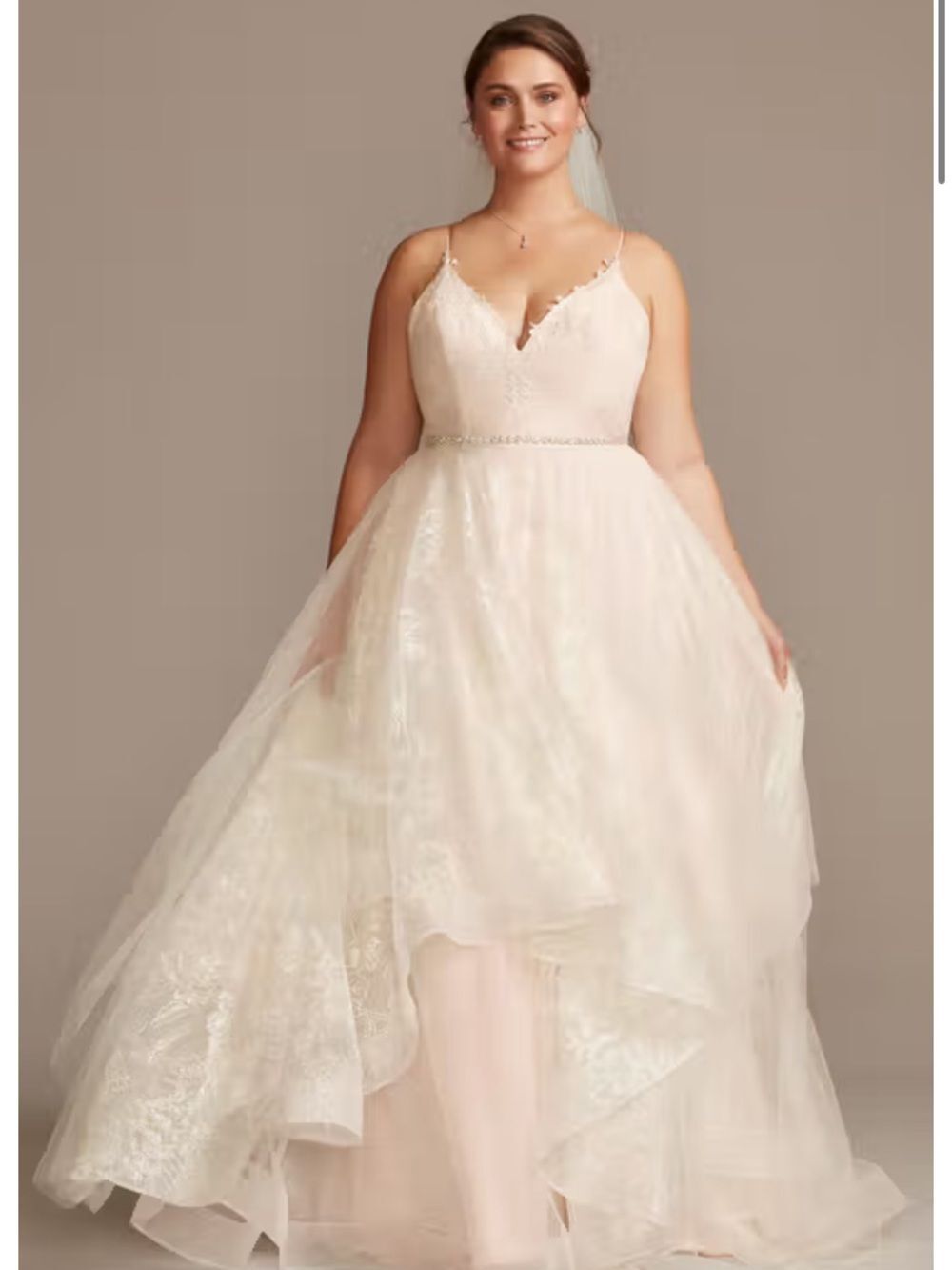 David’s Bridal Ivory Floral & Tulle Layered Style 9WG3975 Wedding Gown NEW 24W